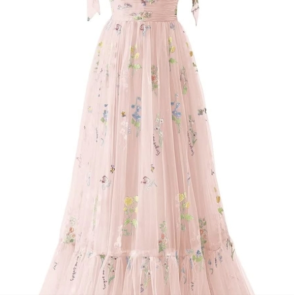 Flower Tulle Tea Length Prom Dresses